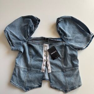 Forever 21 Denim Crosset Top SIZE Large NWT
